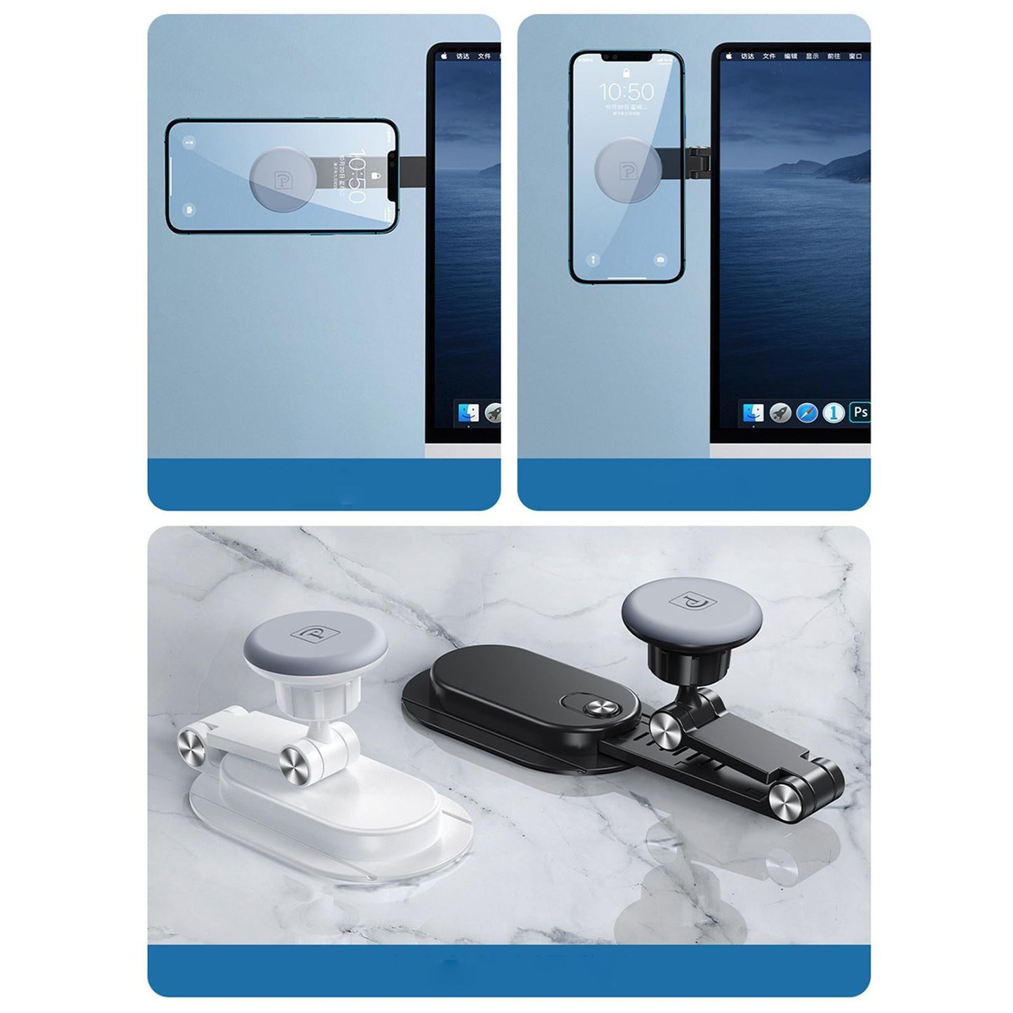 Magnetic Computer Phone Holder Adjustable Bracket for Monitor Tablets Black