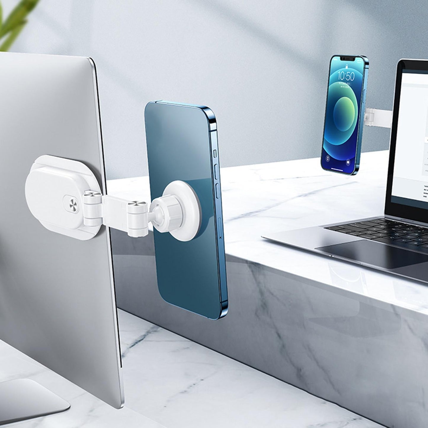 Magnetic Computer Phone Holder Adjustable Bracket for Monitor Tablets White