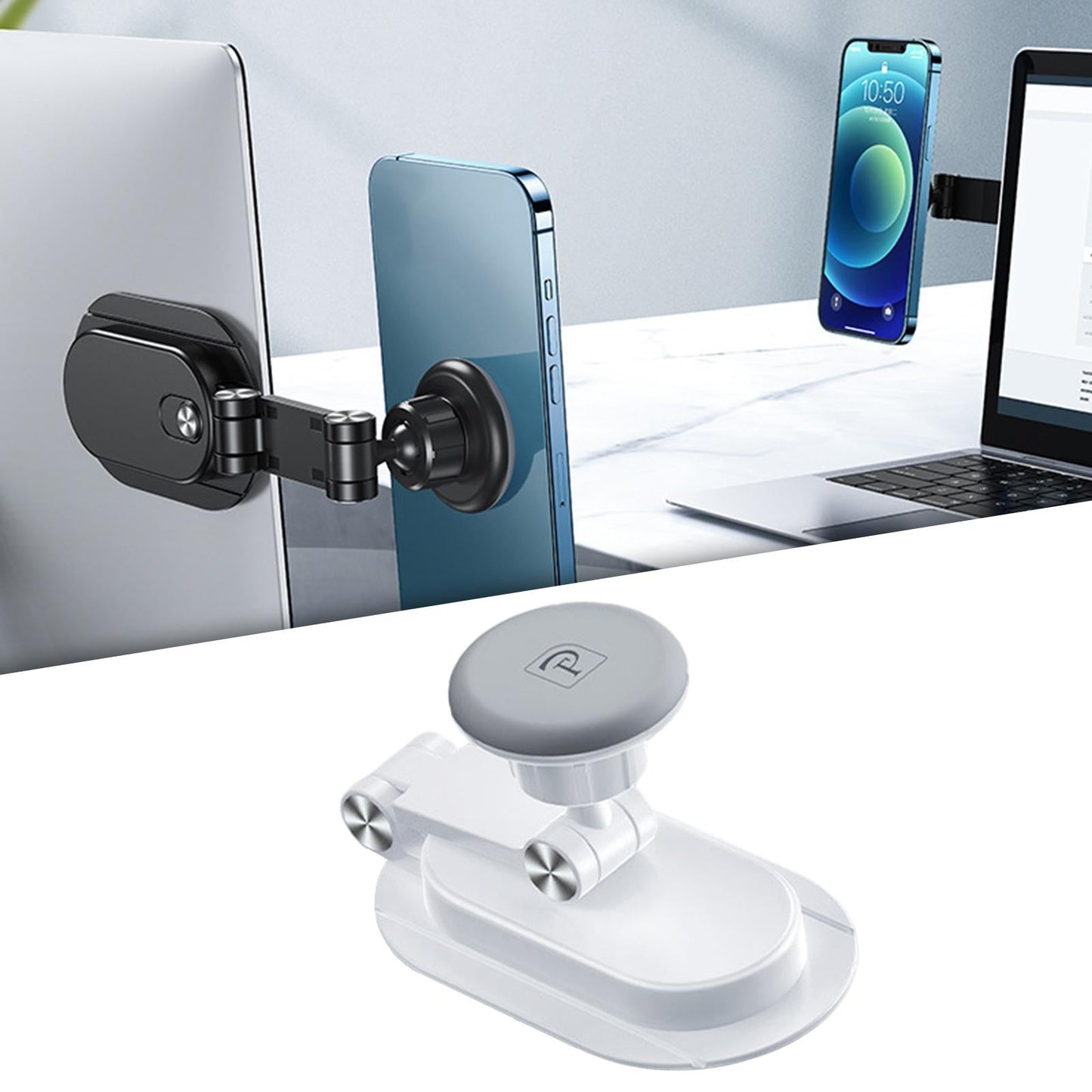 Magnetic Computer Phone Holder Adjustable Bracket for Monitor Tablets White