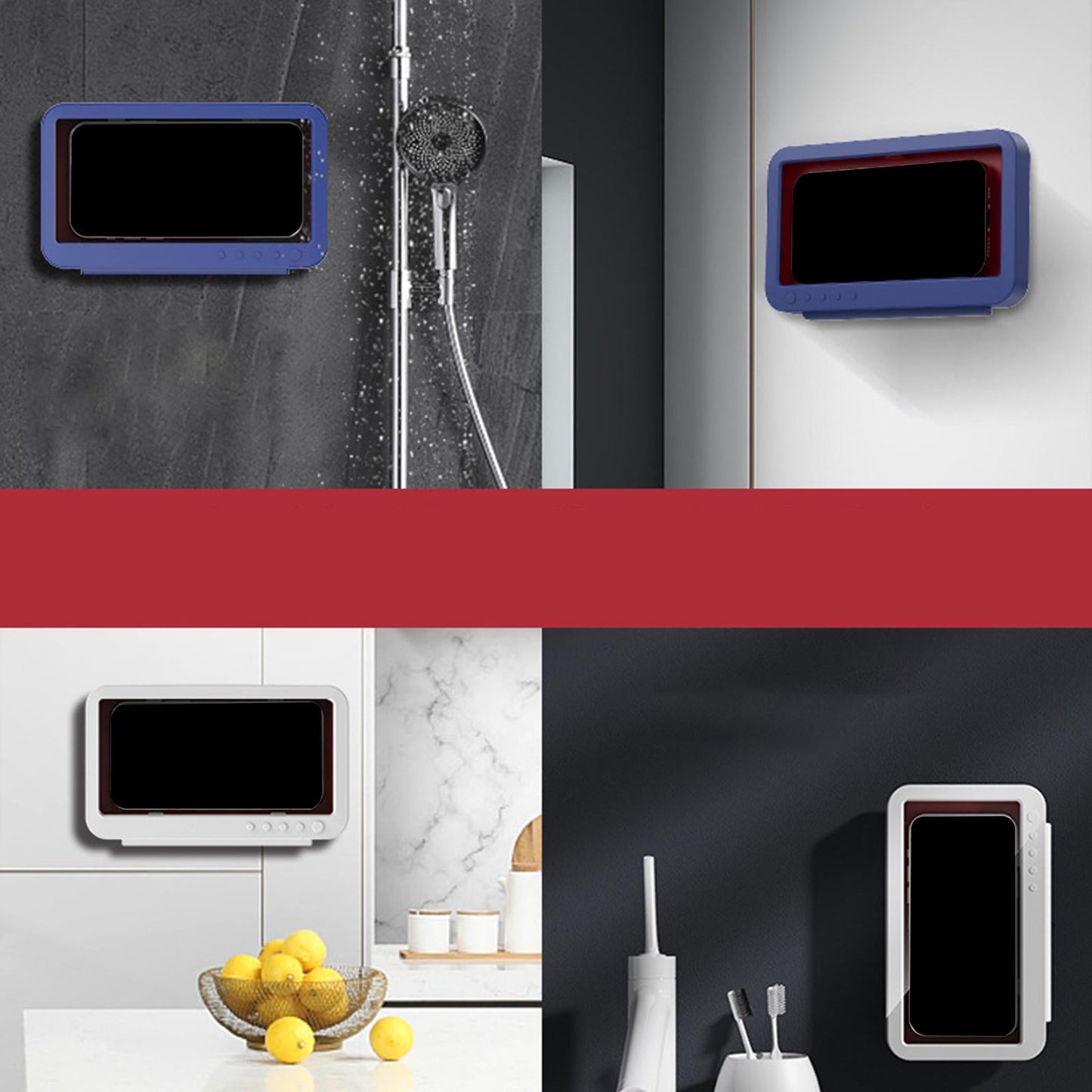 Wall Mounted Shower Phone Holder Waterproof Phone Storage Case Punch Free White