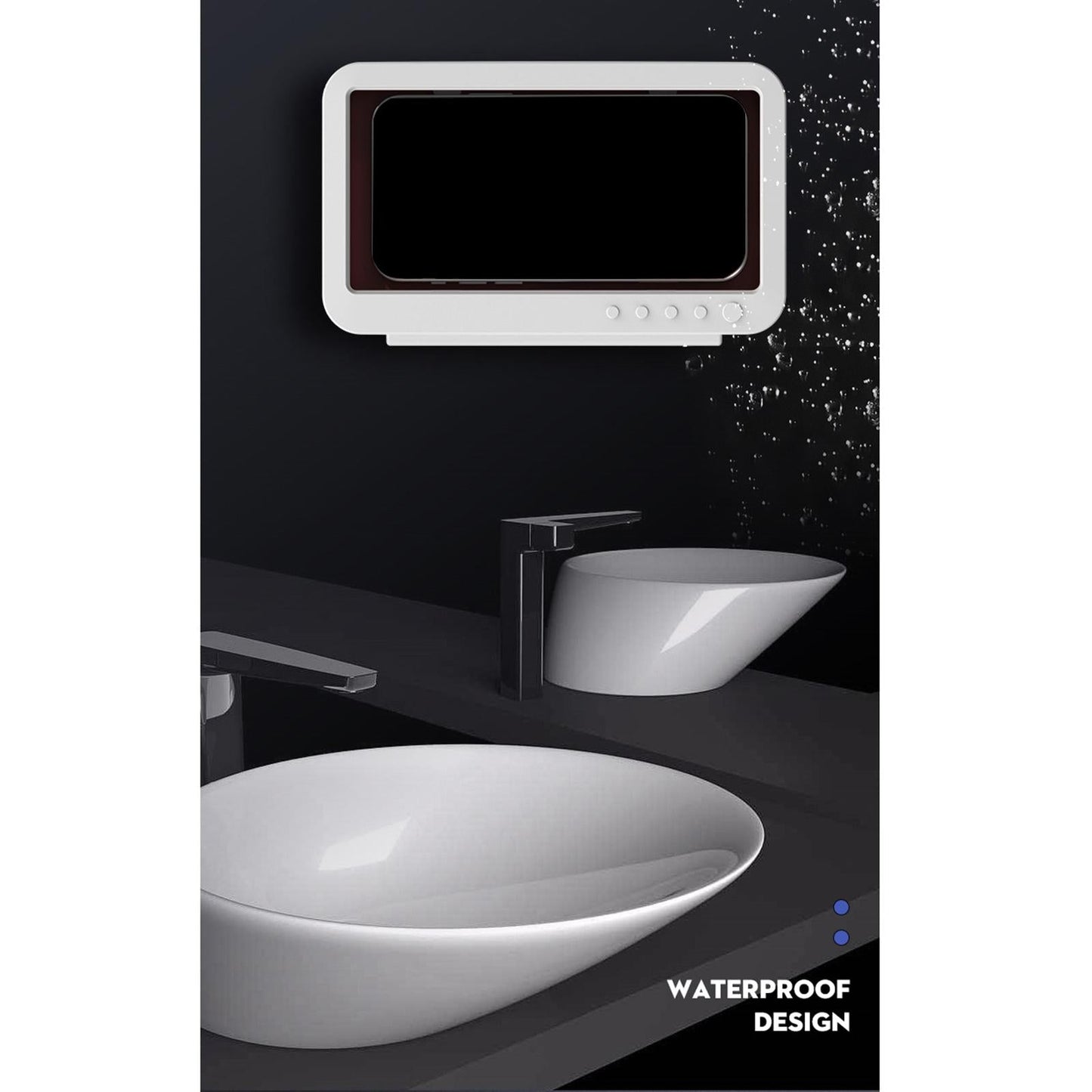 Wall Mounted Shower Phone Holder Waterproof Phone Storage Case Punch Free White