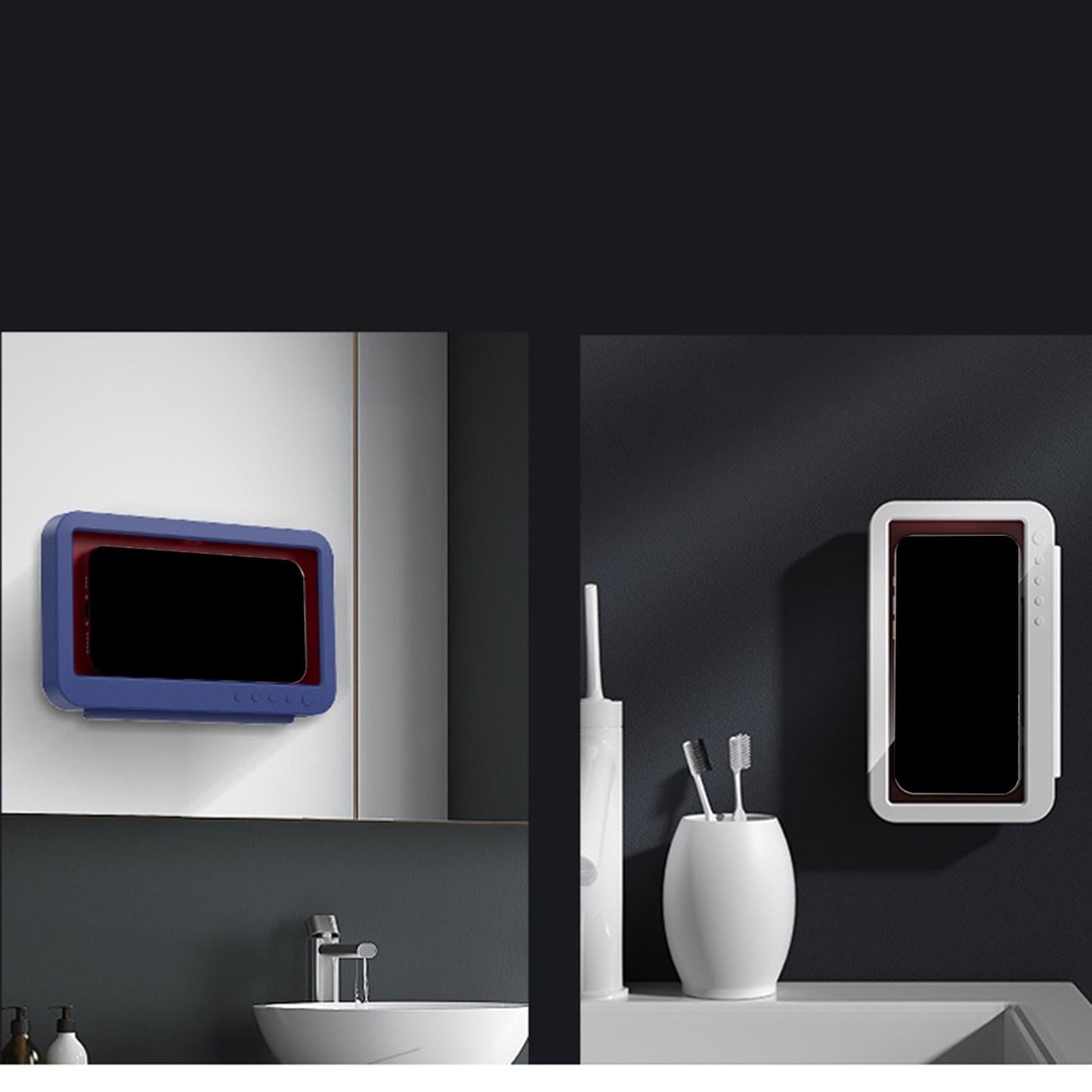 Wall Mounted Shower Phone Holder Waterproof Phone Storage Case Punch Free White