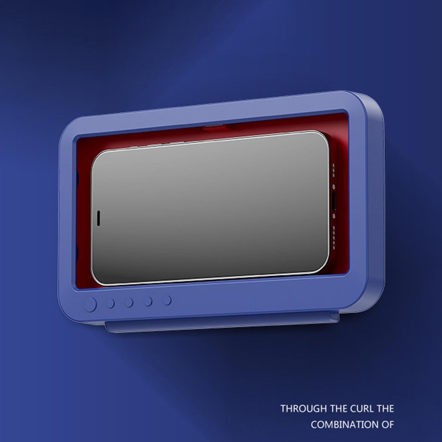 Wall Mounted Shower Phone Holder Waterproof Phone Storage Case Punch Free Blue