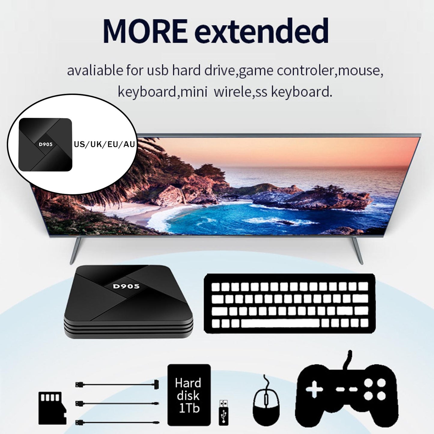 D905 Smart Set Top Box Android 10 Wifi 2.4G4K Amlogic U S: 4G+32G