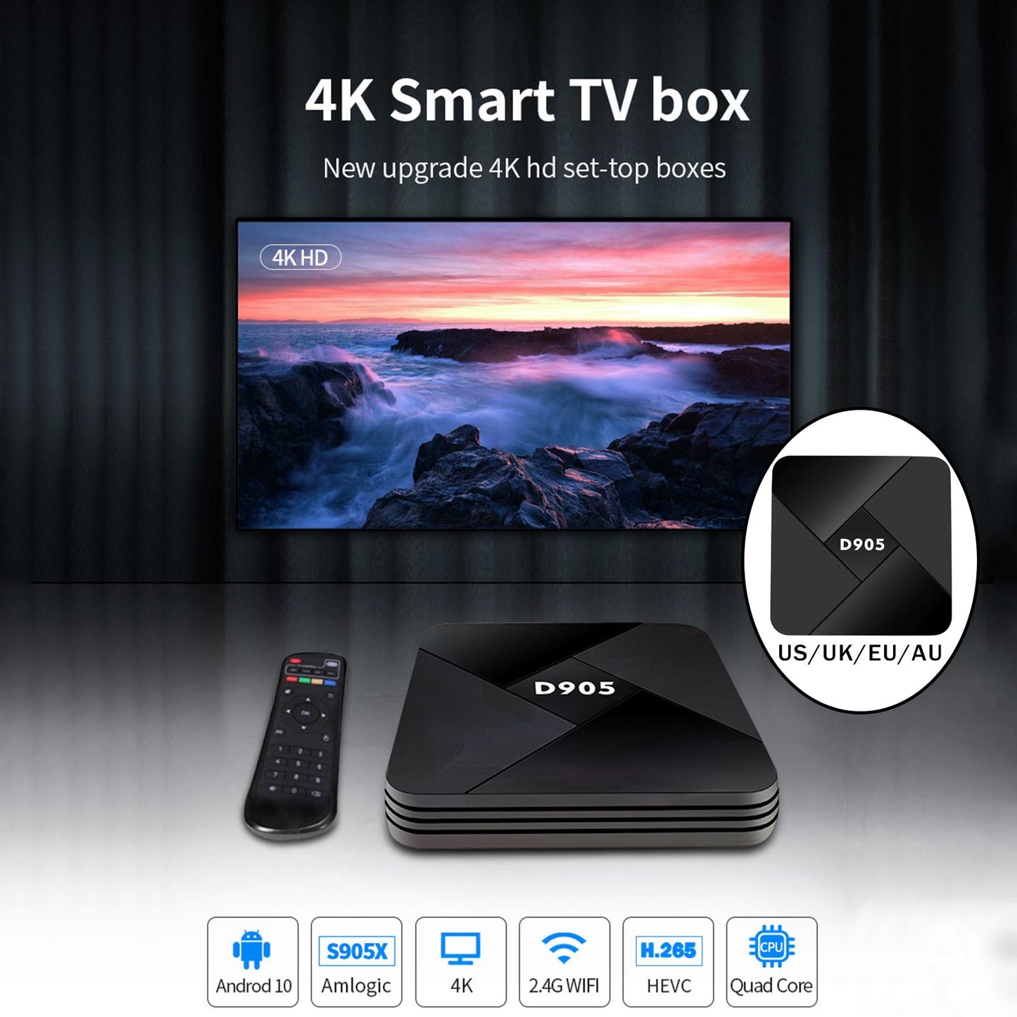 D905 Smart Set Top Box Android 10 Wifi 2.4G4K Amlogic U S: 4G+32G