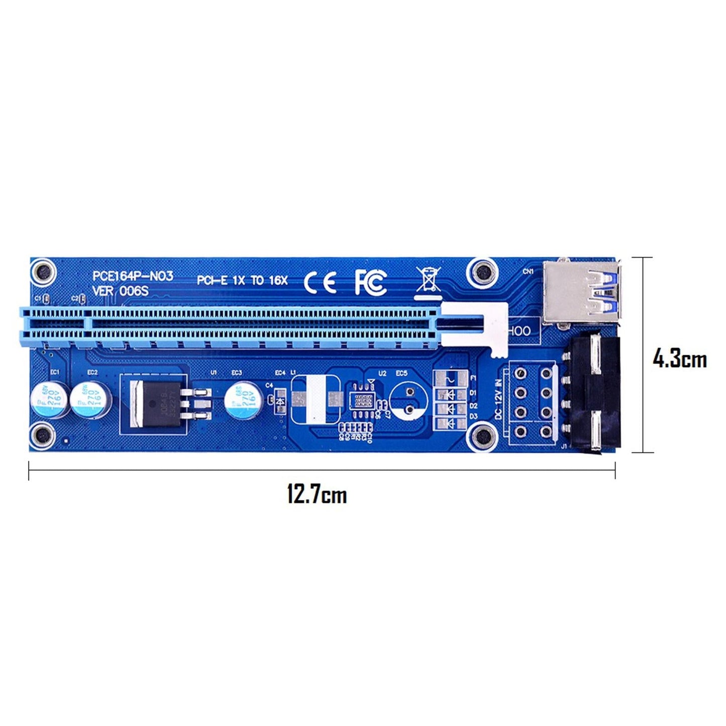 VER006S PCI-E Riser Card PCIE 1X to 16X USB 3.0 SATA Power for Bitcoin 4pin