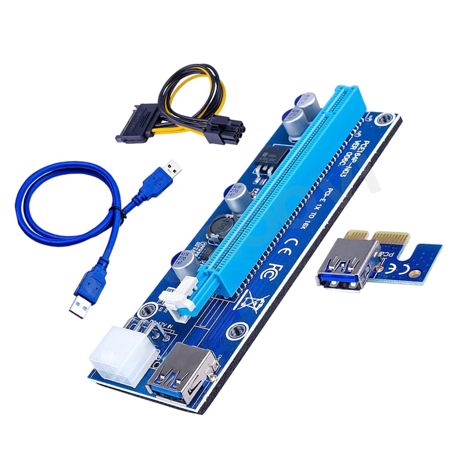 VER006S PCI-E Riser Card PCIE 1X to 16X USB 3.0 SATA Power for Bitcoin 6pin