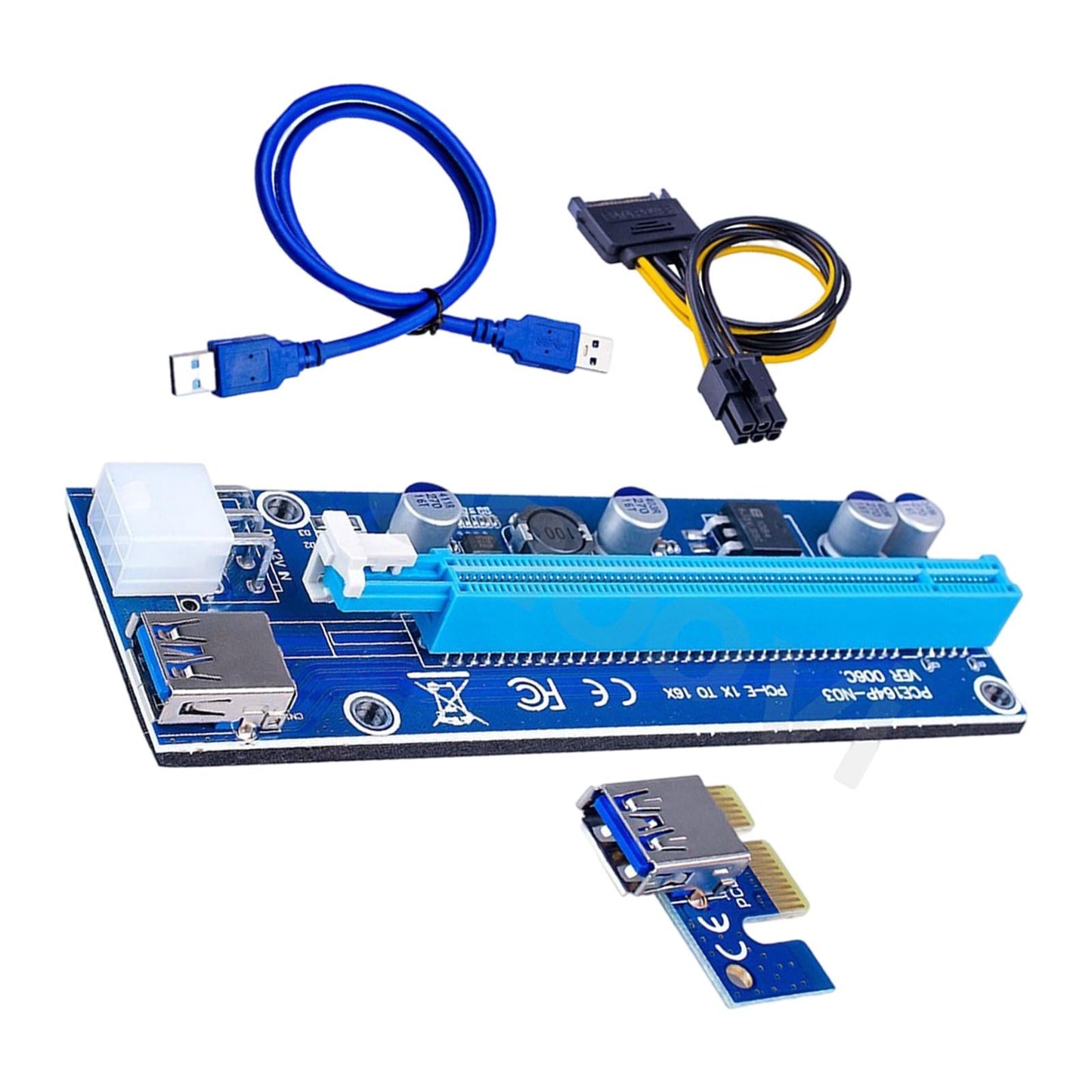 VER006S PCI-E Riser Card PCIE 1X to 16X USB 3.0 SATA Power for Bitcoin 6pin