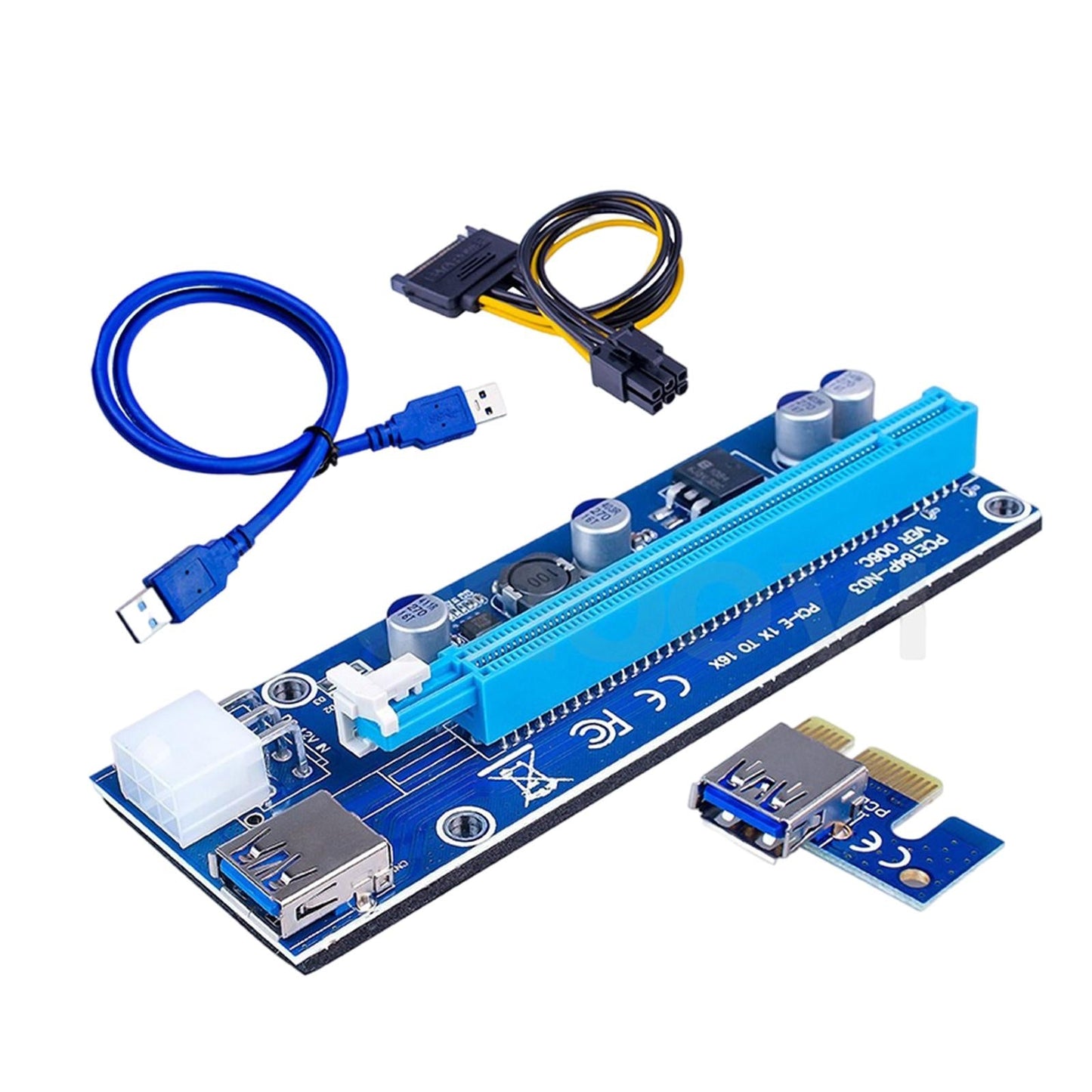 VER006S PCI-E Riser Card PCIE 1X to 16X USB 3.0 SATA Power for Bitcoin 6pin