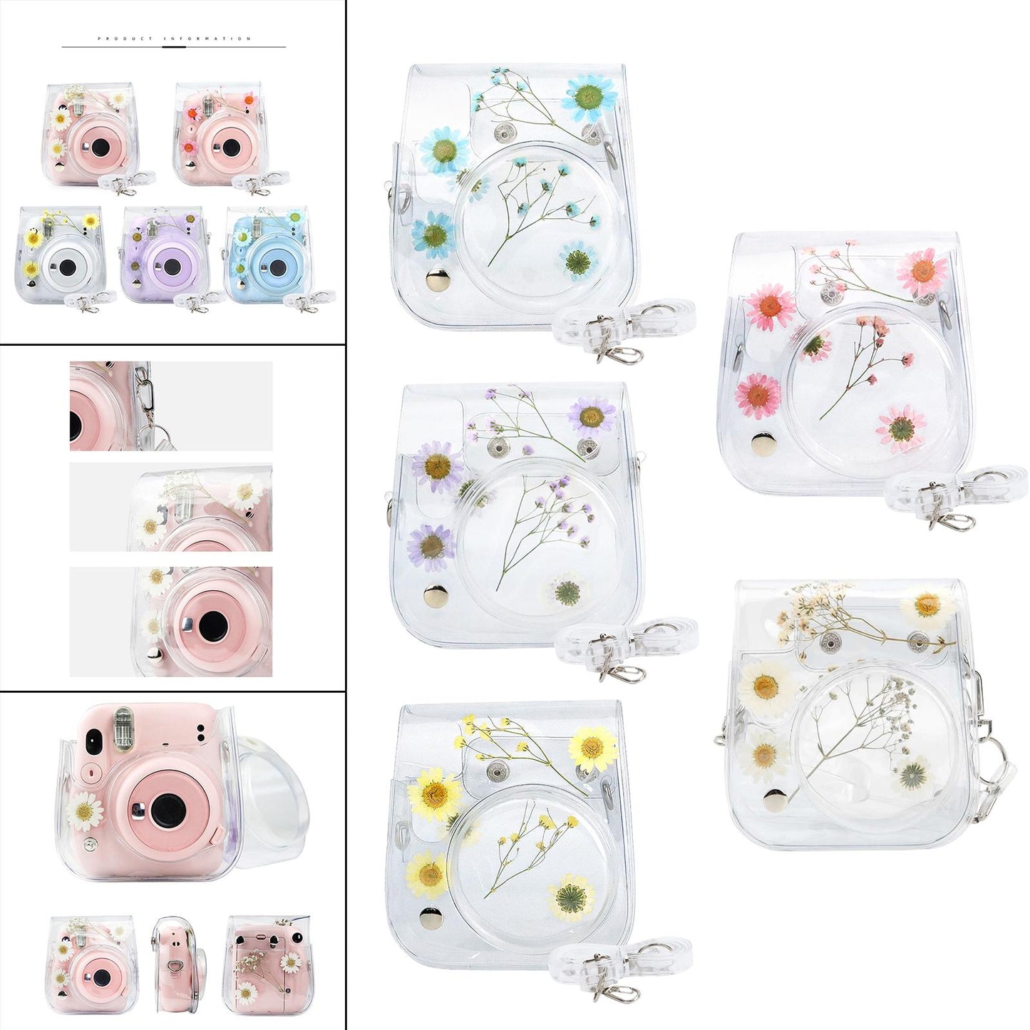 Camera Case Portable PVC Material Adjustable Strap for Instax Mini 11 9 8 Pink