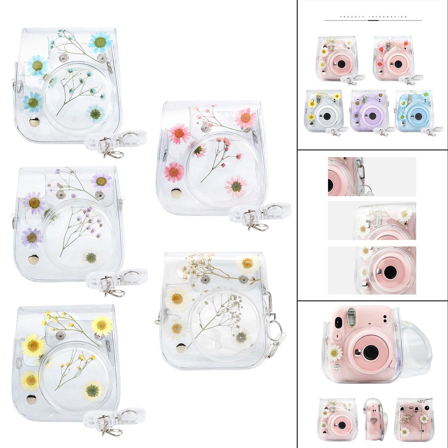 Camera Case Portable PVC Material Adjustable Strap for Instax Mini 11 9 8 Pink