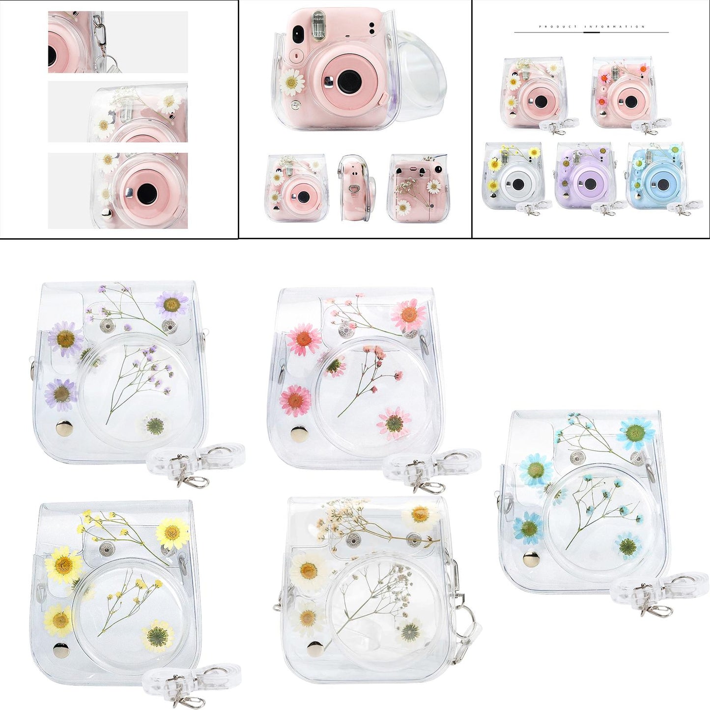 Camera Case Portable PVC Material Adjustable Strap for Instax Mini 11 9 8 Pink