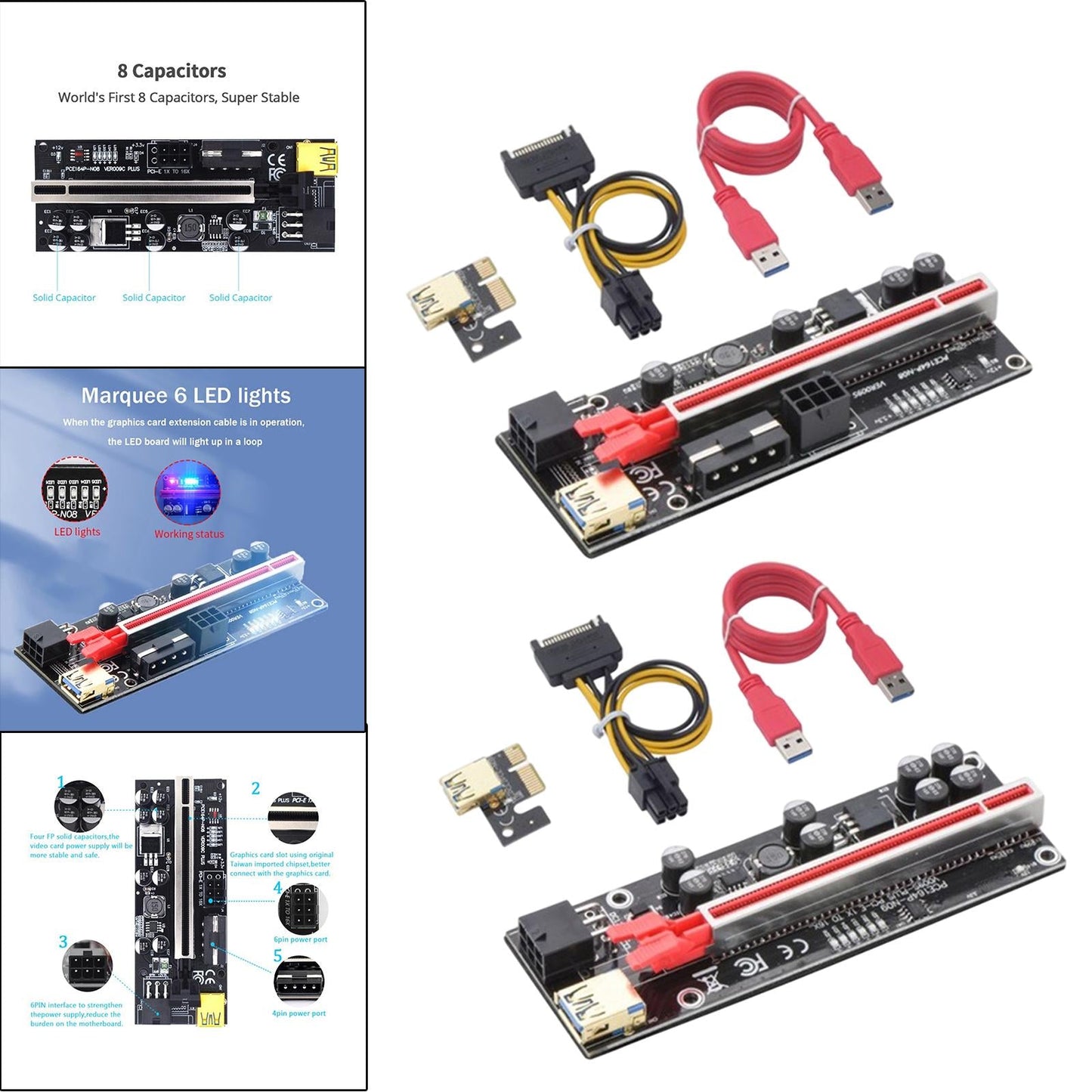 Graphics Card USB 3.0 Ver 010S Plus 1x 16x Multiplier for GPU Mining Powered Three Interface