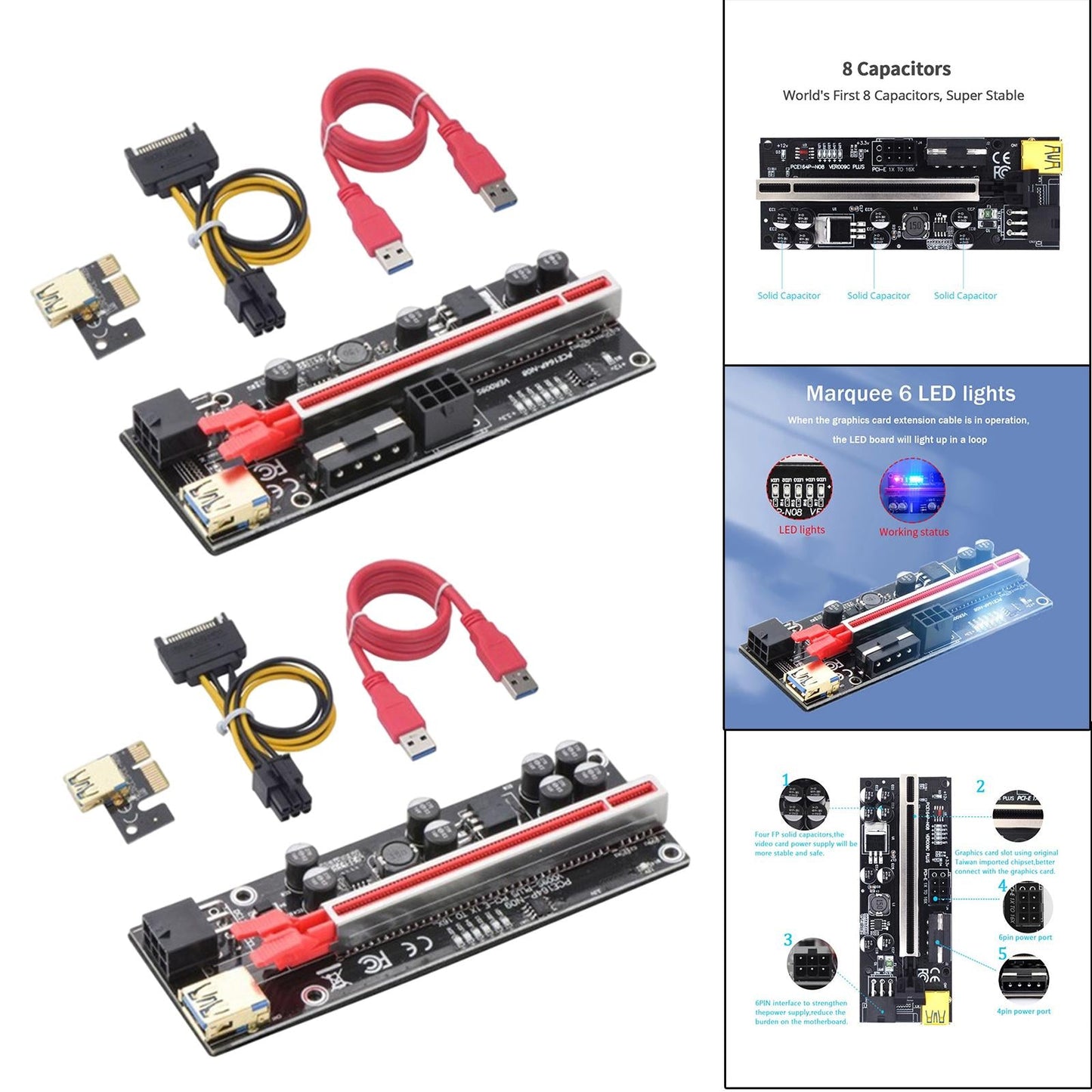 Graphics Card USB 3.0 Ver 010S Plus 1x 16x Multiplier for GPU Mining Powered Three Interface