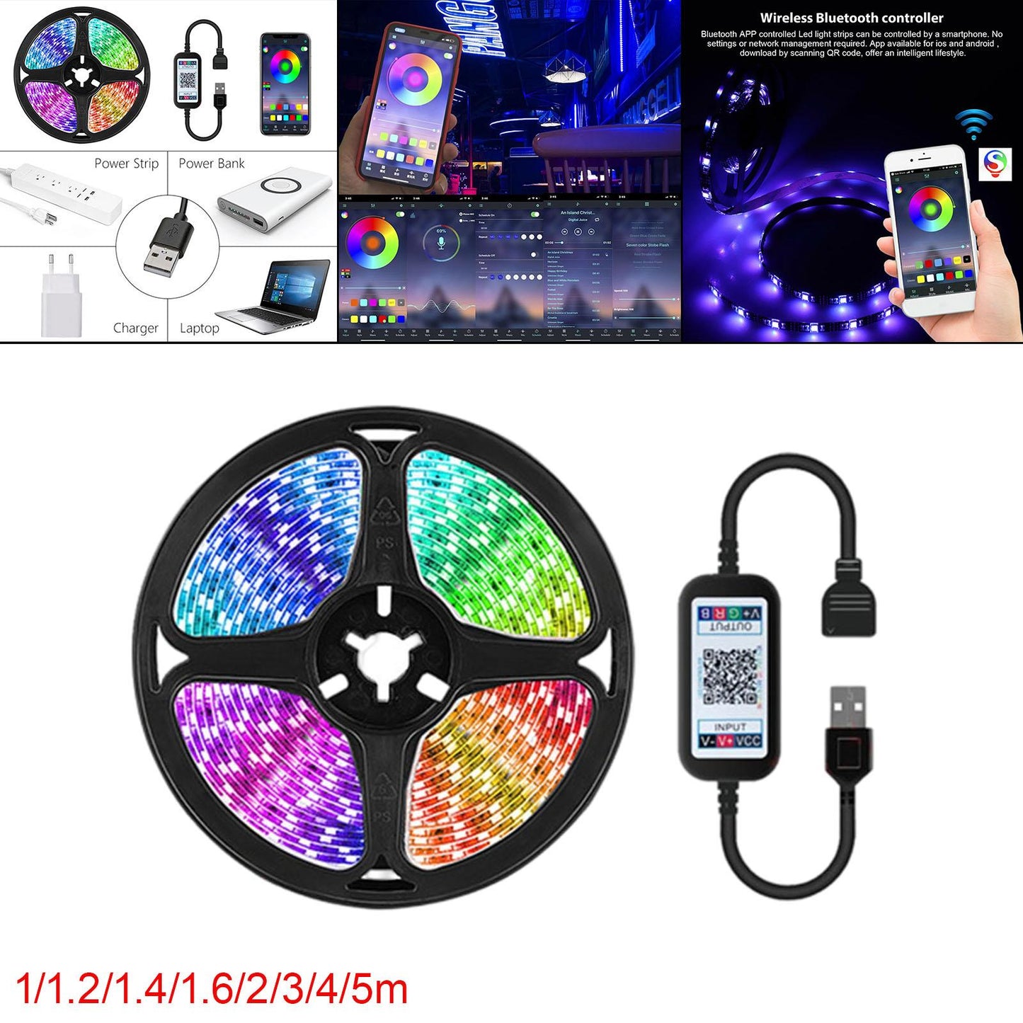 USB LED Strip Lights Color Changing Bluetooth Decoration 5V USB Powered 1m