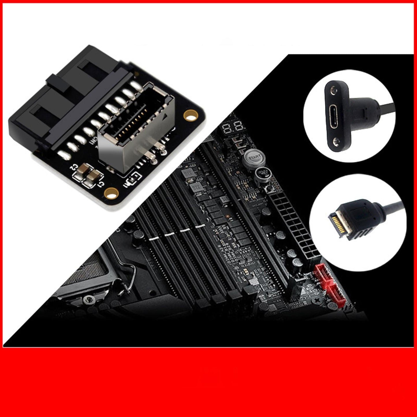 USB3.0 19P/20P to Type-C 24Pin Front Type C 90 Degree Adapter for PC PH73A