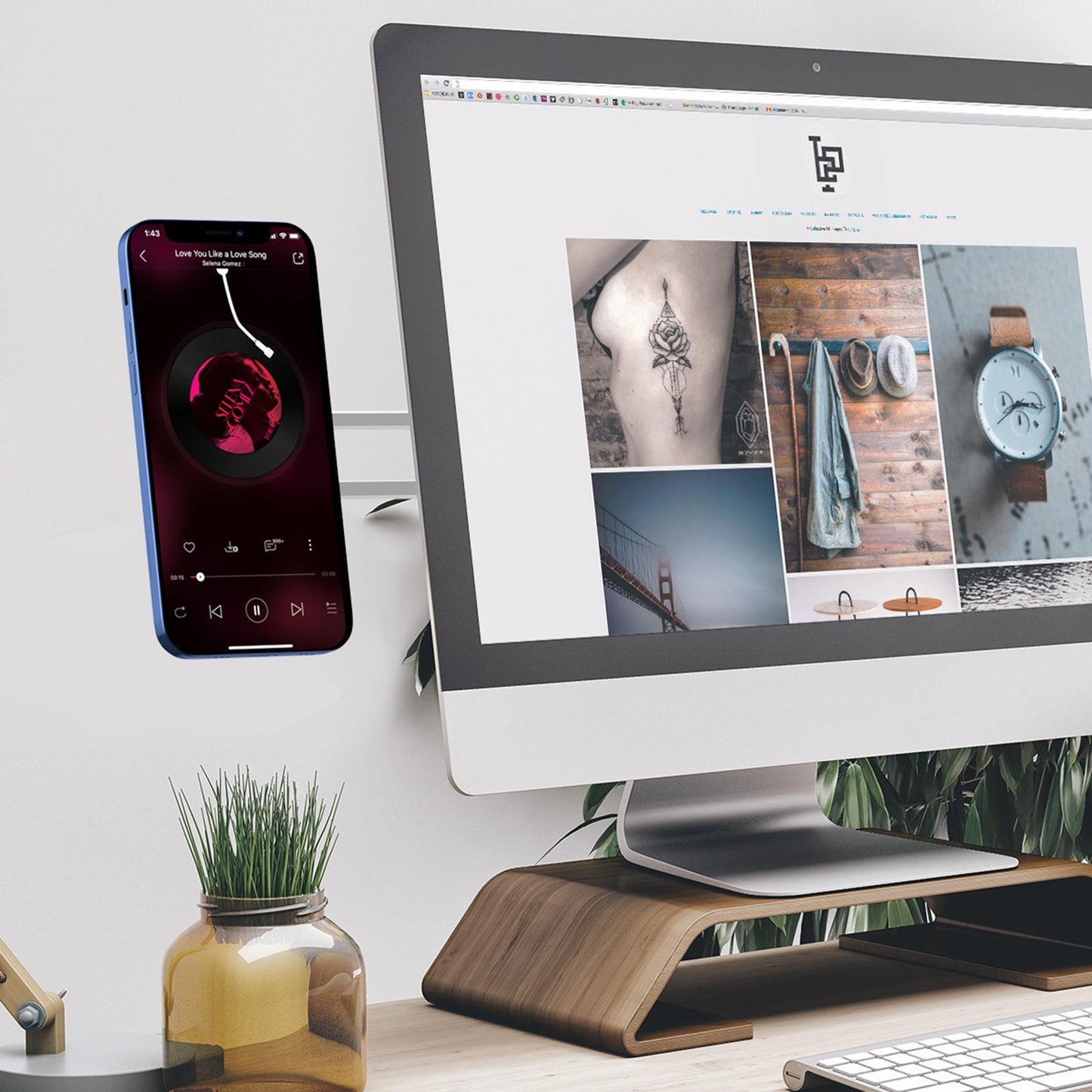 Laptop Phone Holder Computer Monitor Expansion Bracket Adhesive Travel Gray