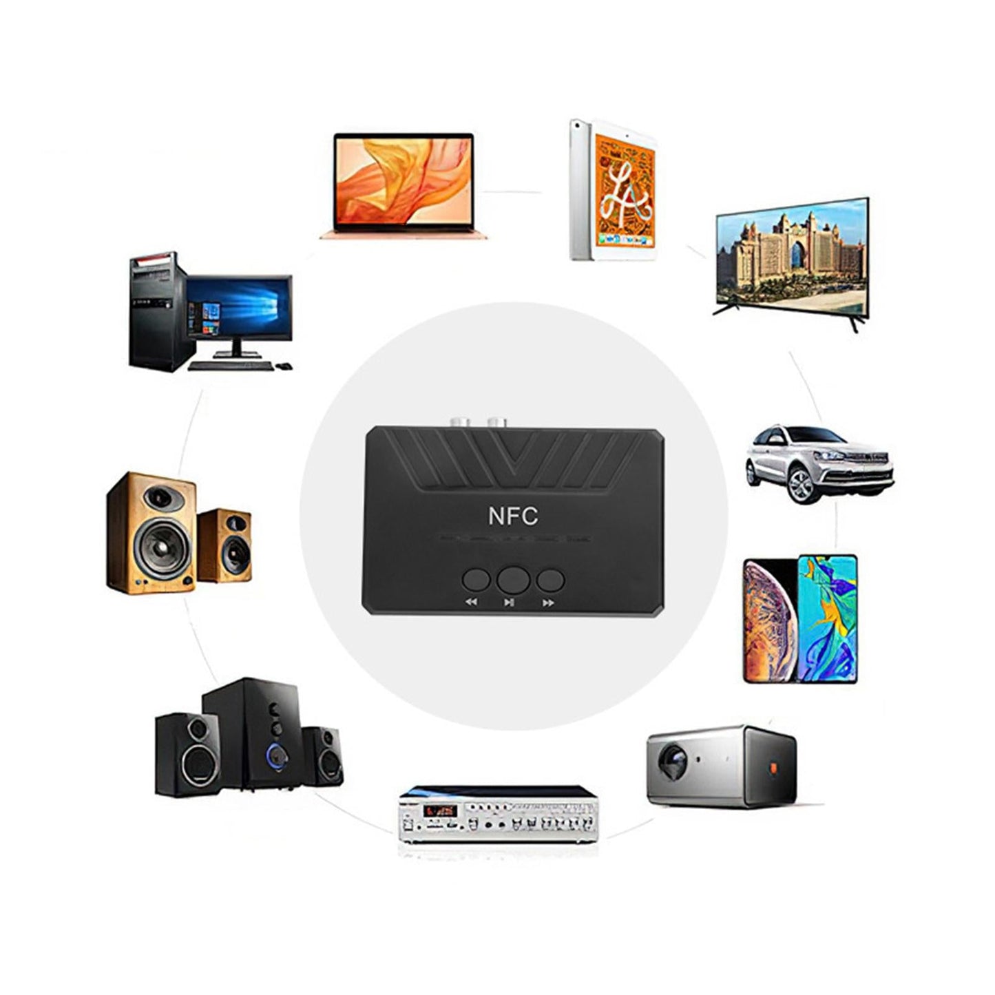 NFC AUX3.5mm Bluetooth 5.0 Audio Receiver for Music Streaming Volume Control