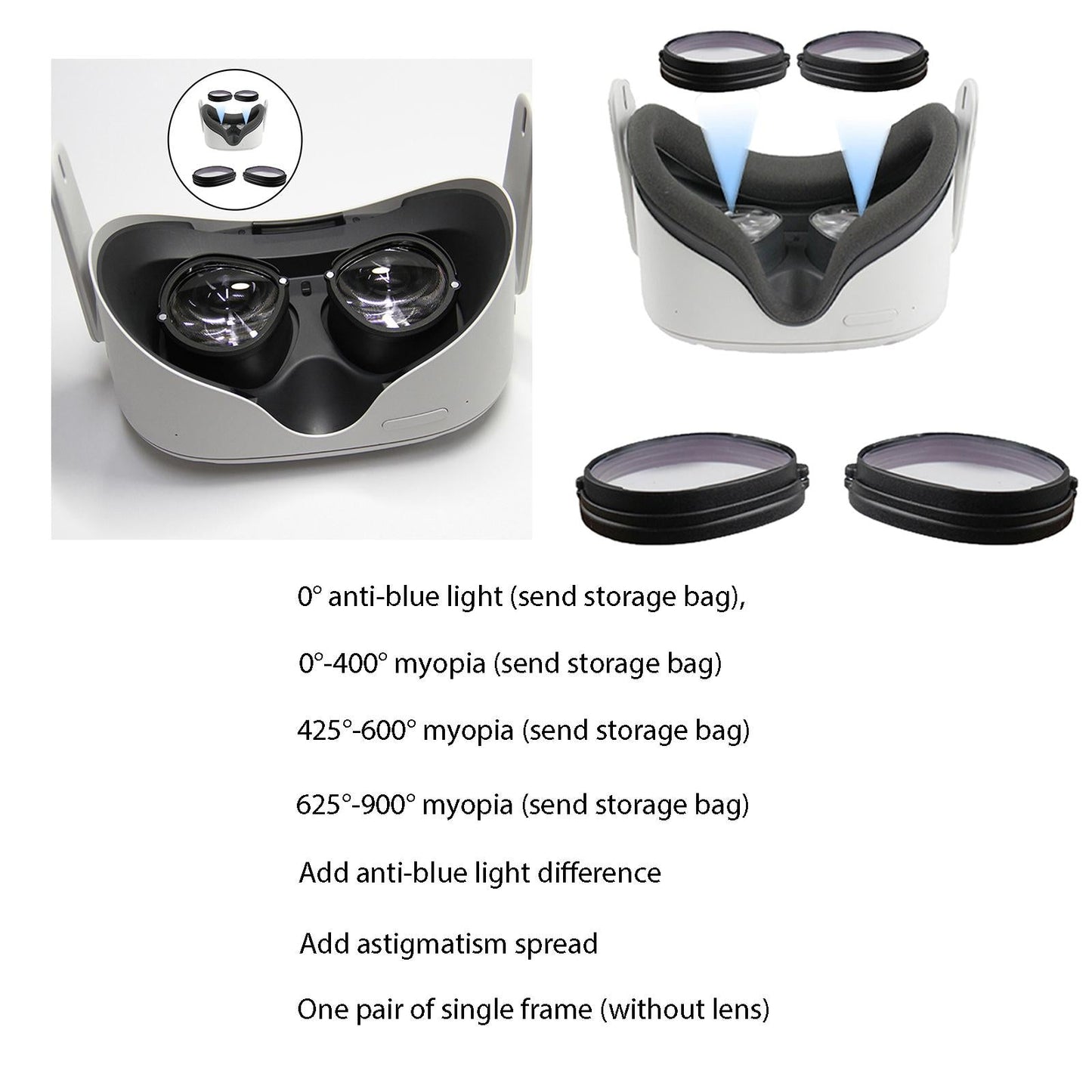 For Quest 2 Anti Blue Light Magnetic Eyeglasses Lens 0°Anti-blue lens+bag