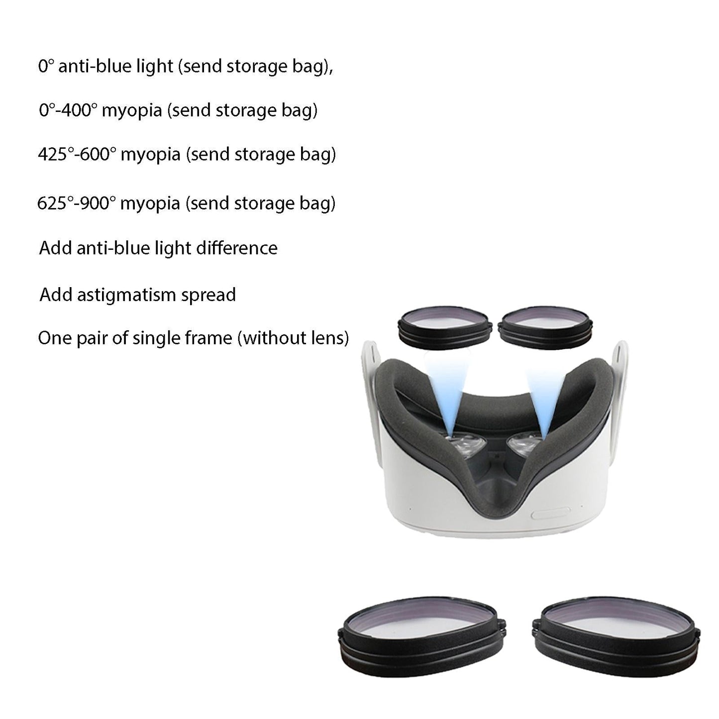 For Quest 2 Anti Blue Light Magnetic Eyeglasses Lens 0°Anti-blue lens+bag