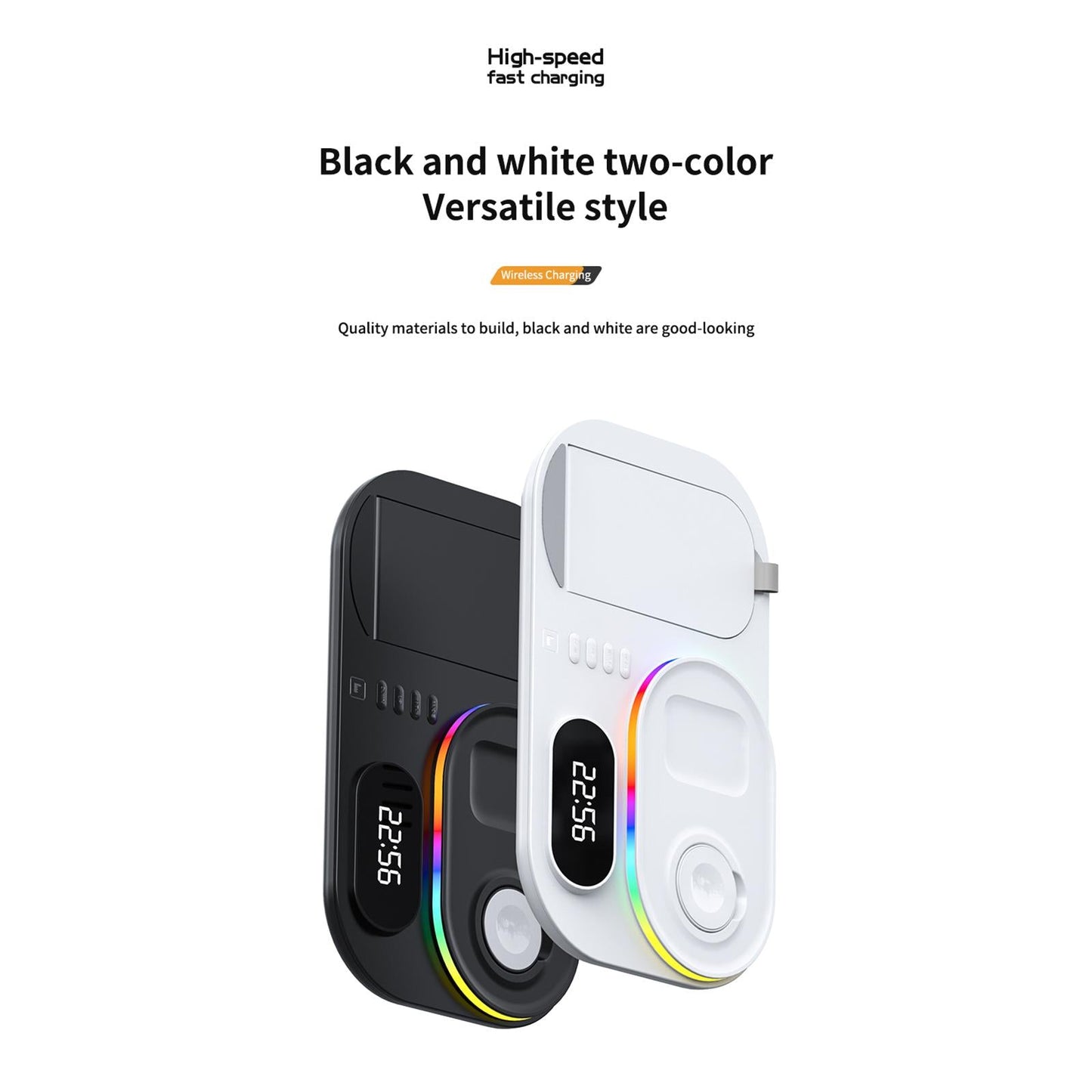 3 IN 1 Wireless Charger Stand Qi Fast Charging Dock Adjustable Black