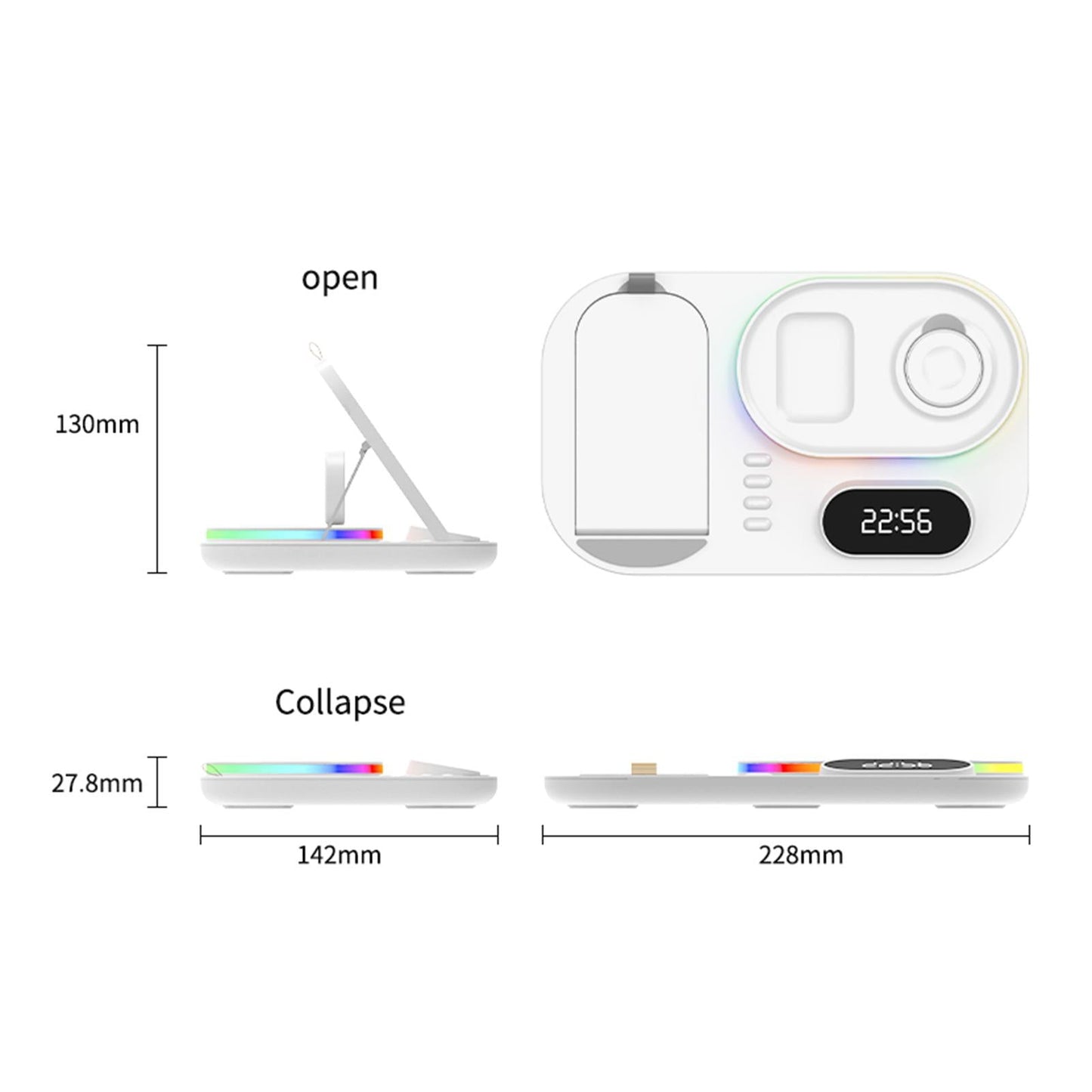 3 IN 1 Wireless Charger Stand Qi Fast Charging Dock Adjustable White