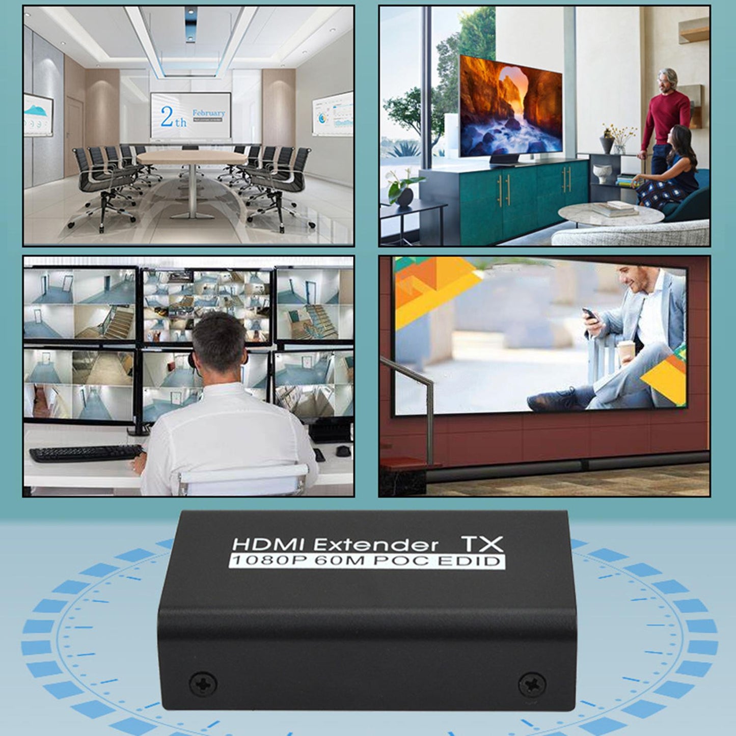 HDMI Extender 1080P 196 ft/60M HDCP1.2 Single Cable for Monitor HDTV EU Plug