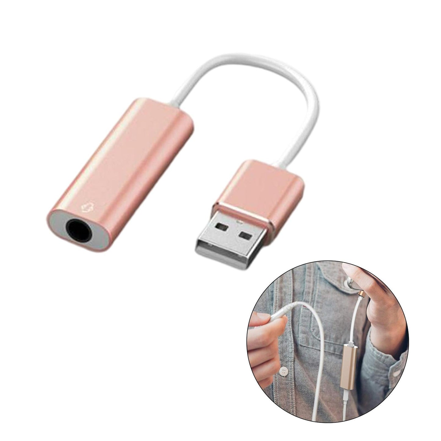 USB Sound Card 3.5mm Interface for Microphone Headphone Computer Rose Gold