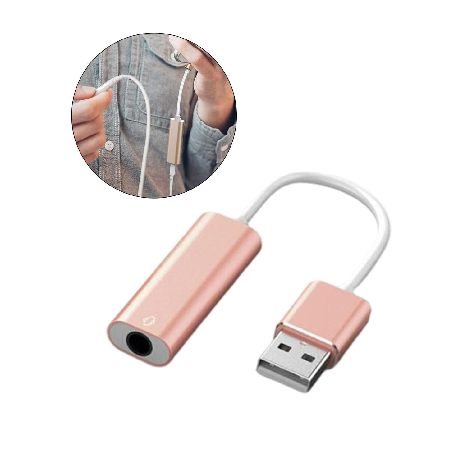 USB Sound Card 3.5mm Interface for Microphone Headphone Computer Rose Gold