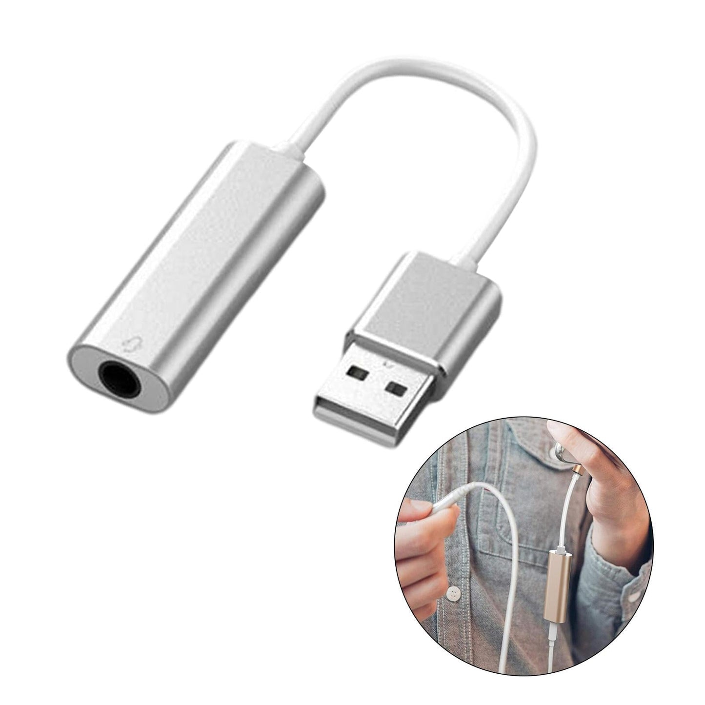 USB Sound Card 3.5mm Interface for Microphone Headphone Computer Silver