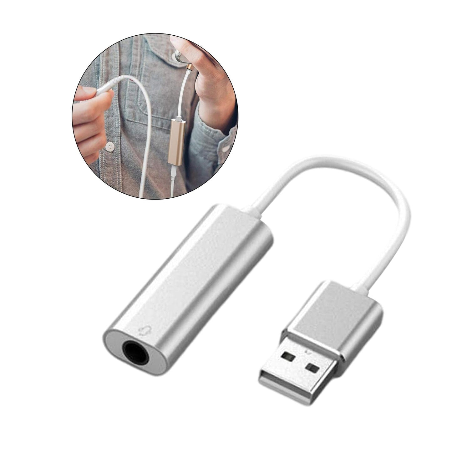 USB Sound Card 3.5mm Interface for Microphone Headphone Computer Silver