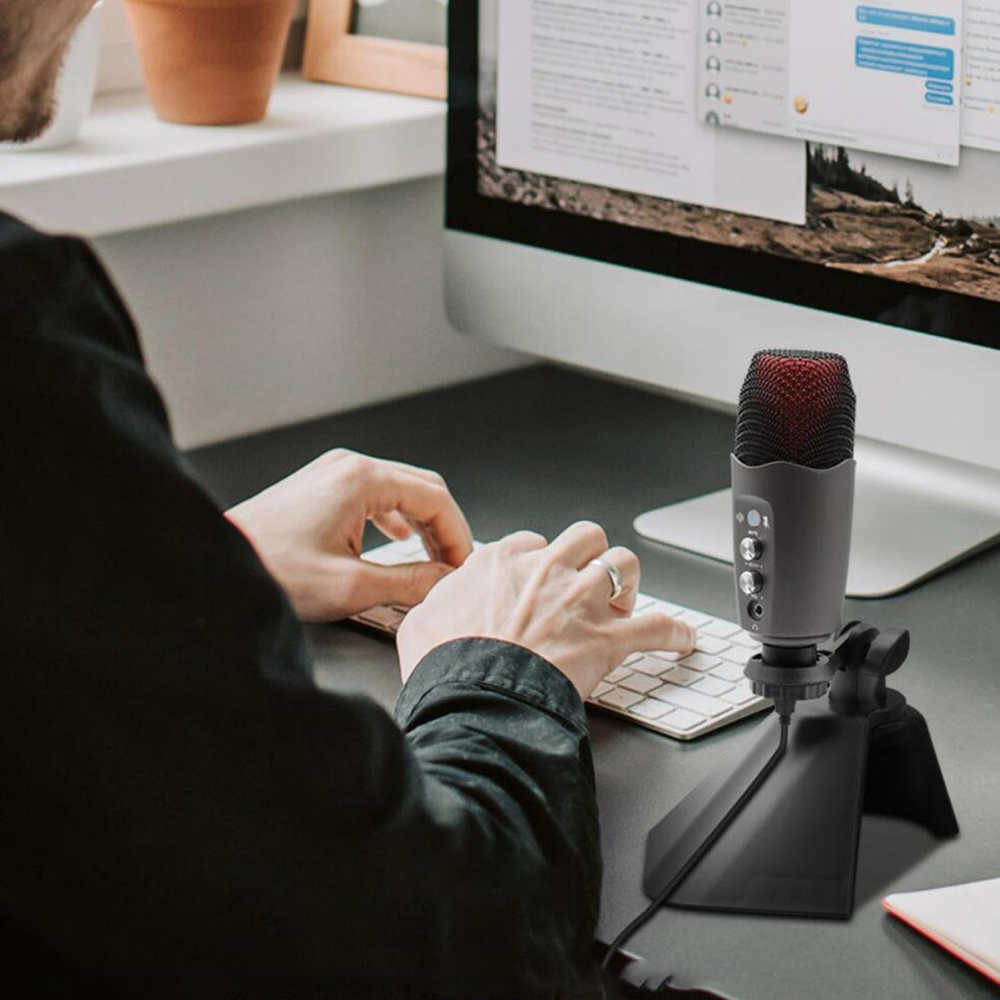 Condenser USB Microphone w/Stand for PC Laptop Gaming Studio Recording Black