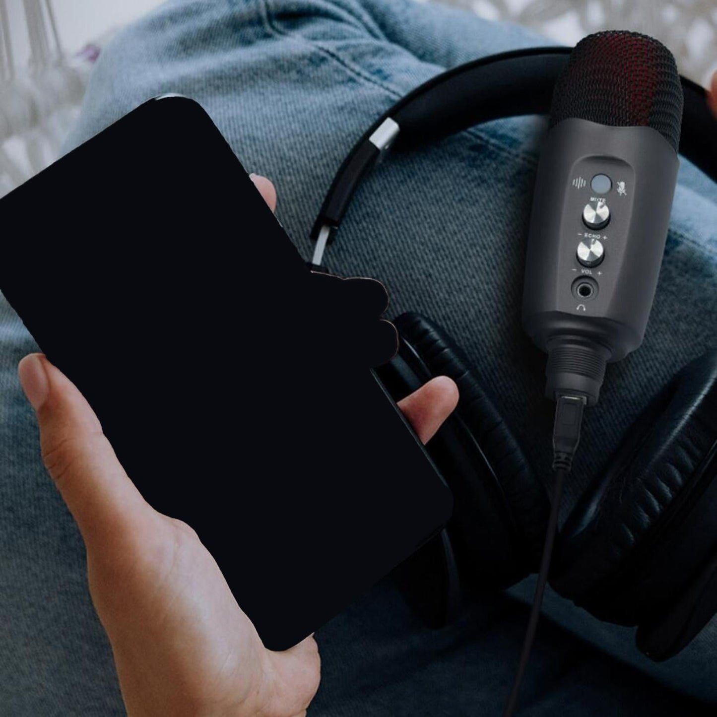 Condenser USB Microphone w/Stand for PC Laptop Gaming Studio Recording Grey