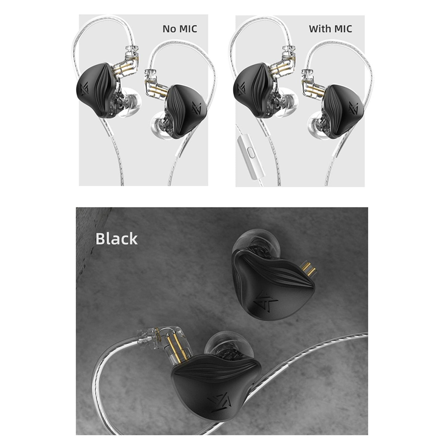 Dual Hybrid Driver Earphones 0.75mm 2Pin Detachable Cable Black with Mic