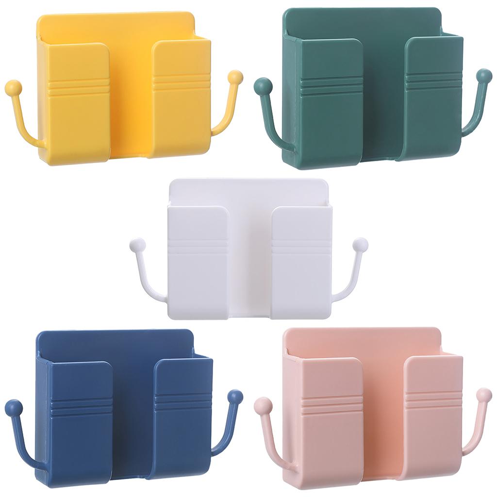 Wall Mount Phone Holder Adhesive Phones Home Charging Rack with Hooks Yellow