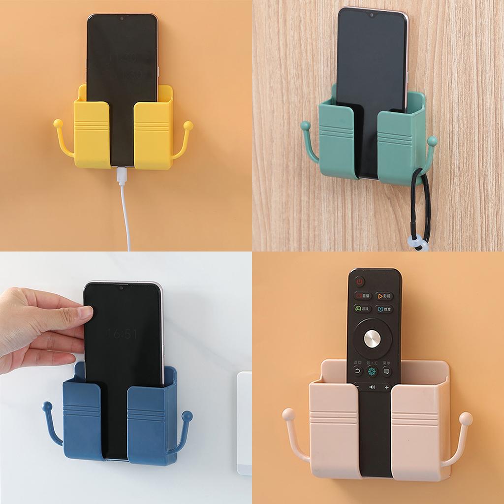 Wall Mount Phone Holder Adhesive Phones Home Charging Rack with Hooks Yellow