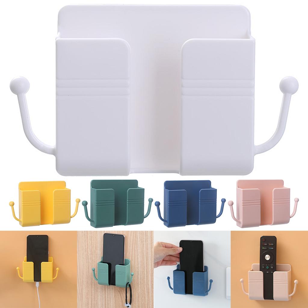 Wall Mount Phone Holder Adhesive Phones Home Charging Rack with Hooks Yellow