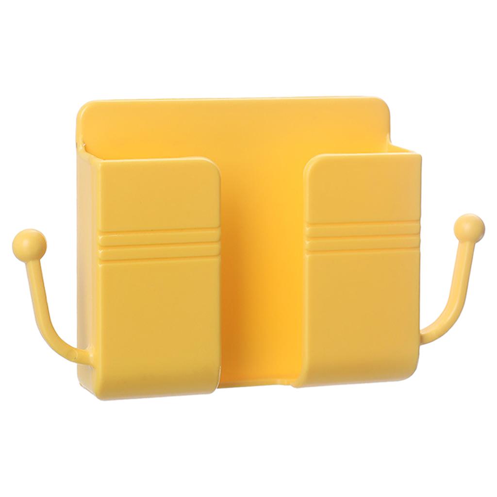 Wall Mount Phone Holder Adhesive Phones Home Charging Rack with Hooks Yellow