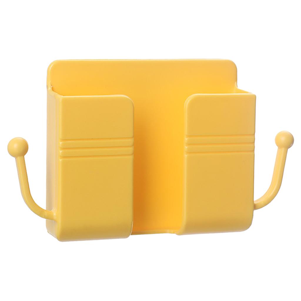 Wall Mount Phone Holder Adhesive Phones Home Charging Rack with Hooks Yellow