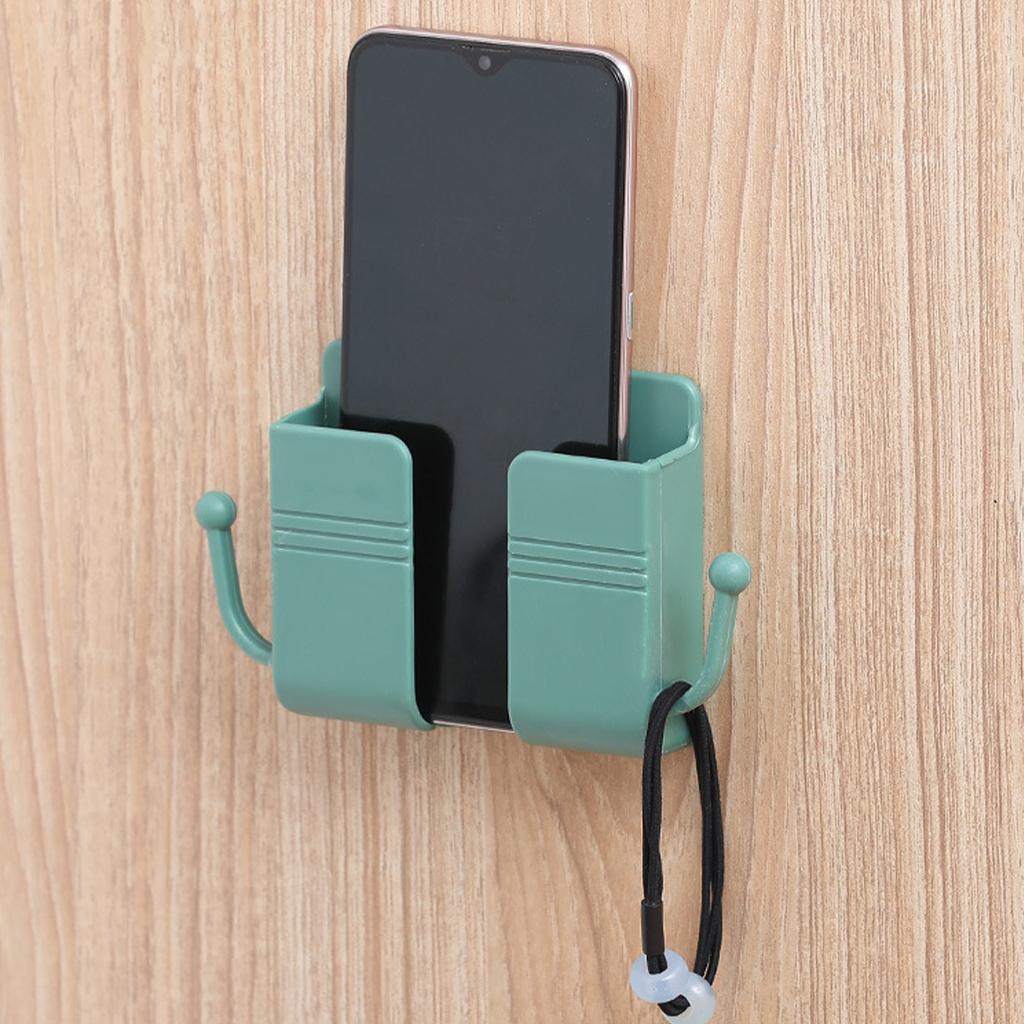 Wall Mount Phone Holder Adhesive Phones Home Charging Rack with Hooks Green