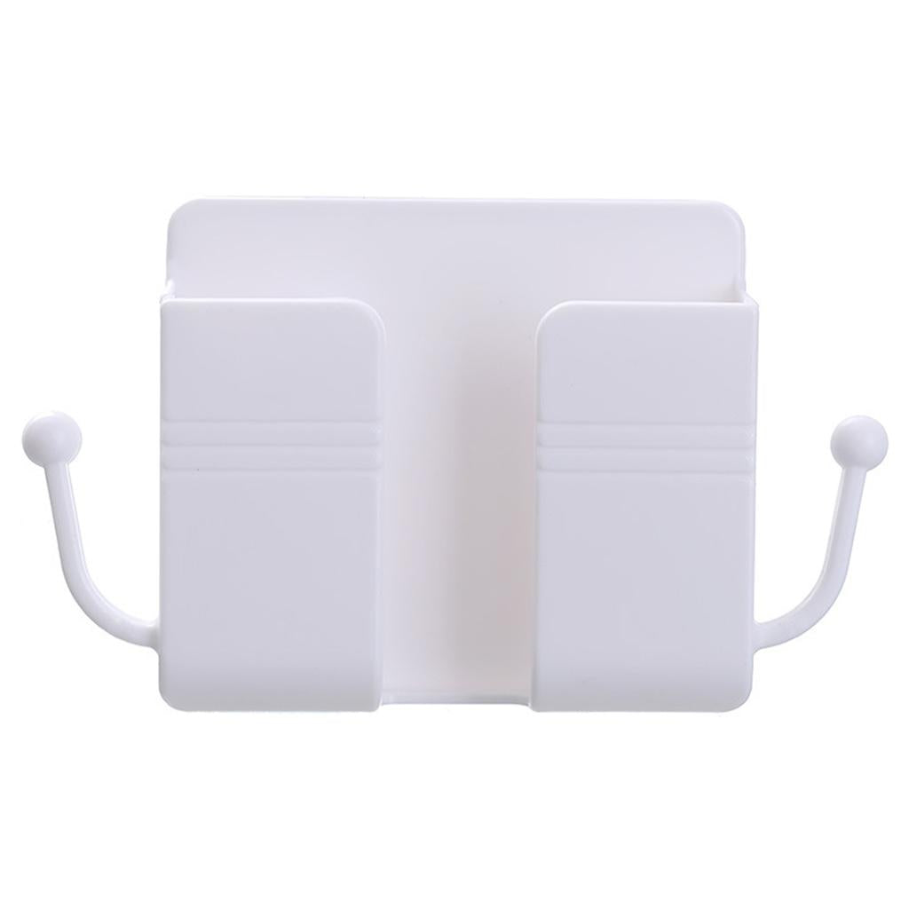 Wall Mount Phone Holder Adhesive Phones Home Charging Rack with Hooks White
