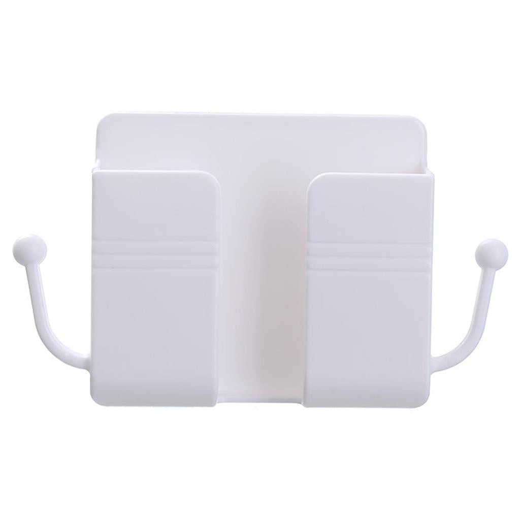 Wall Mount Phone Holder Adhesive Phones Home Charging Rack with Hooks White
