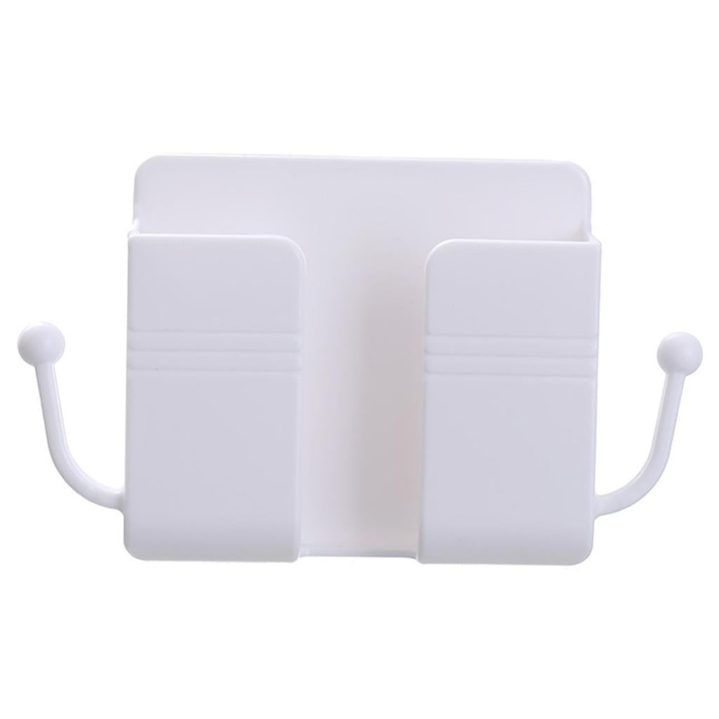 Wall Mount Phone Holder Adhesive Phones Home Charging Rack with Hooks White