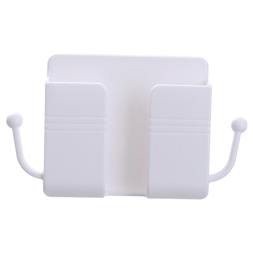 Wall Mount Phone Holder Adhesive Phones Home Charging Rack with Hooks White