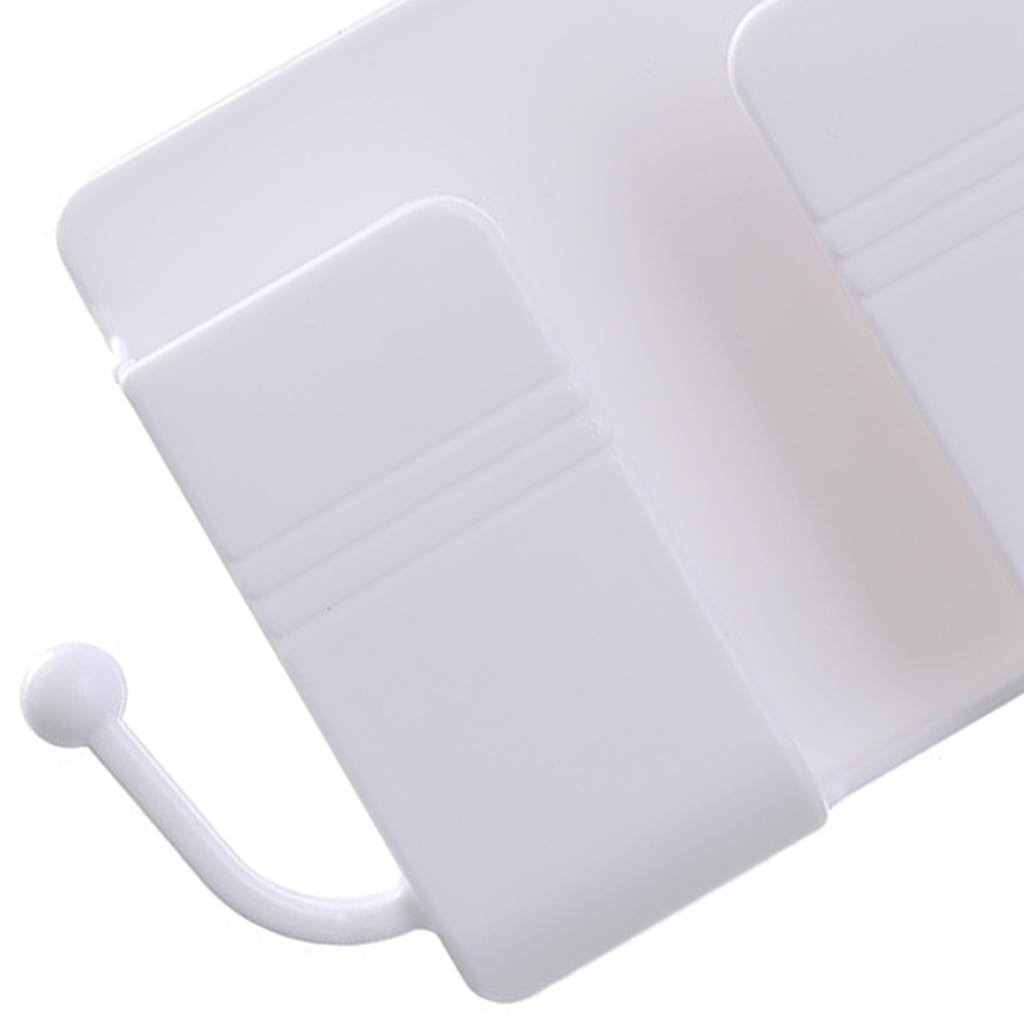 Wall Mount Phone Holder Adhesive Phones Home Charging Rack with Hooks White