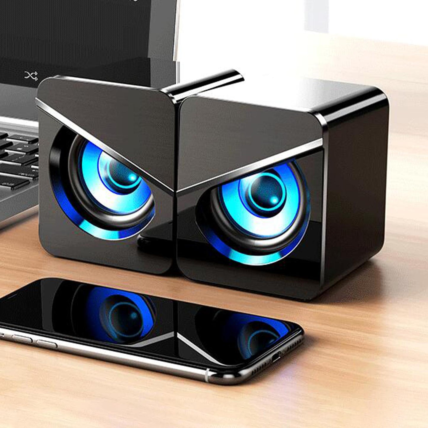 USB Powered Computer Speakers for PC Gaming Projector Home LED Light Black