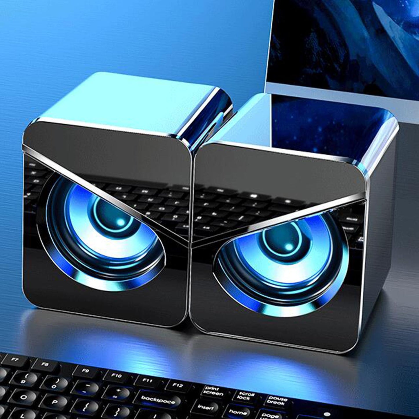 USB Powered Computer Speakers for PC Gaming Projector Home LED Light Black