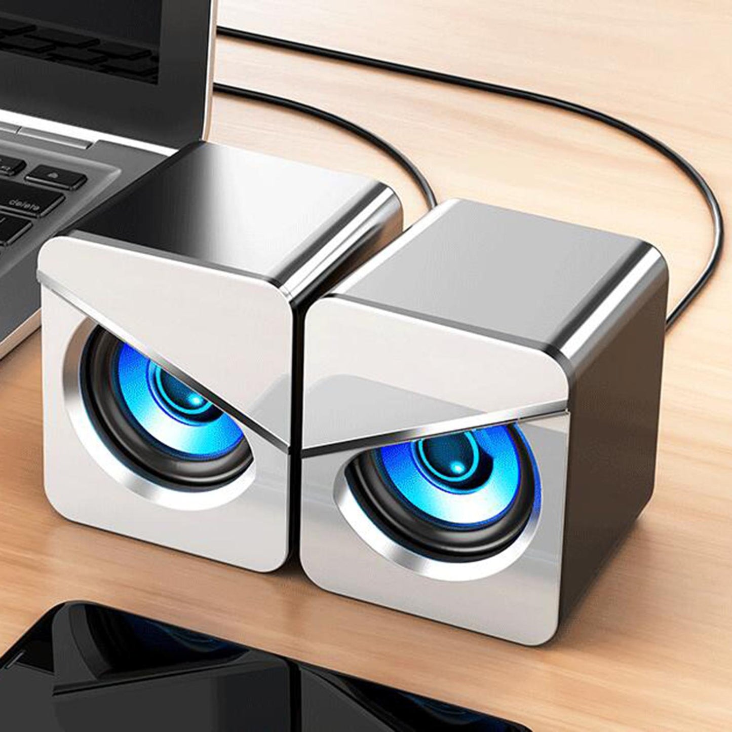 USB Powered Computer Speakers for PC Gaming Projector Home LED Light White