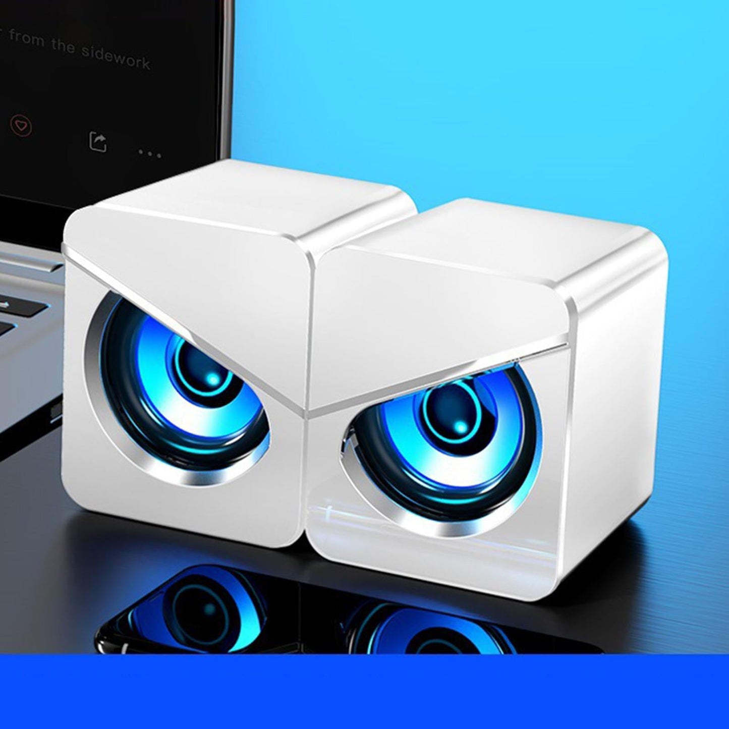 USB Powered Computer Speakers for PC Gaming Projector Home LED Light White