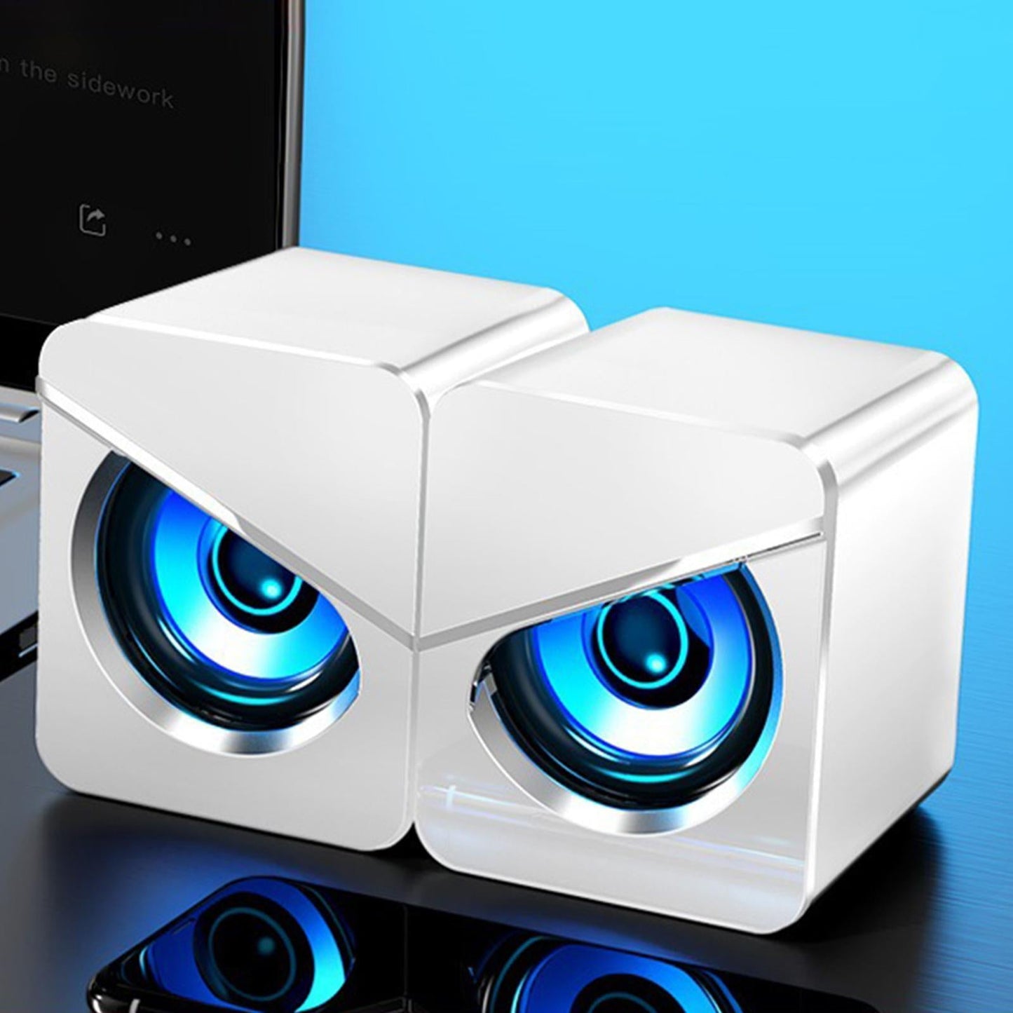 USB Powered Computer Speakers for PC Gaming Projector Home LED Light White
